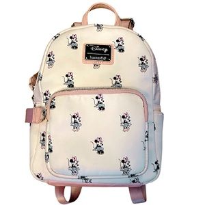 LOUNGEFLY X MINNIE AOP SATIN BACKPACK, CREAM, MEDIUM